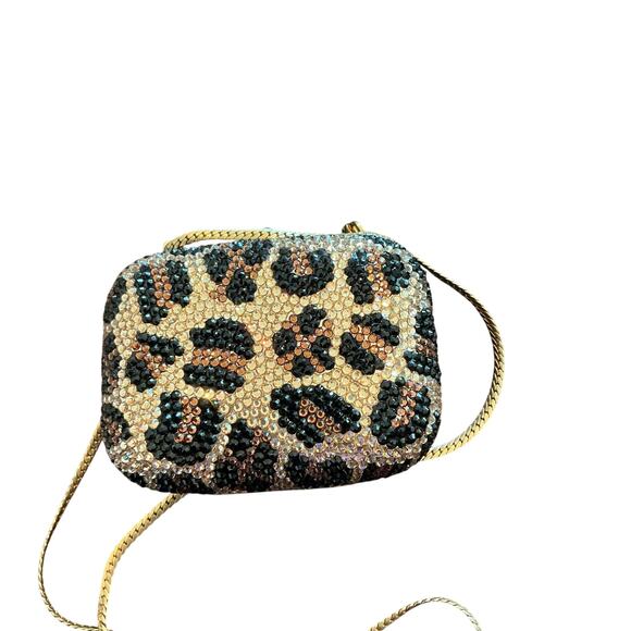 Mini Crystallized Embellished Evening Shoulder Bag Clutch Purse Leopard Gold - Picture 6 of 16